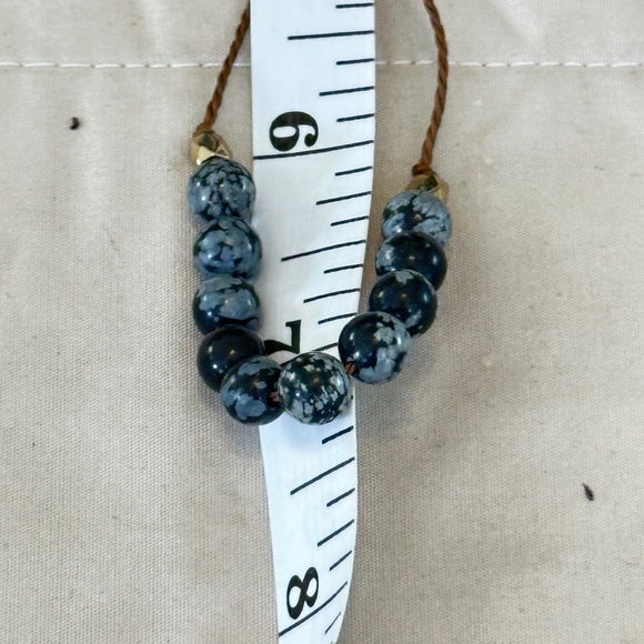 Snowflake Obsidian, round stone choker/necklace on brown cord w/lobster clasp - Picture 4 of 15